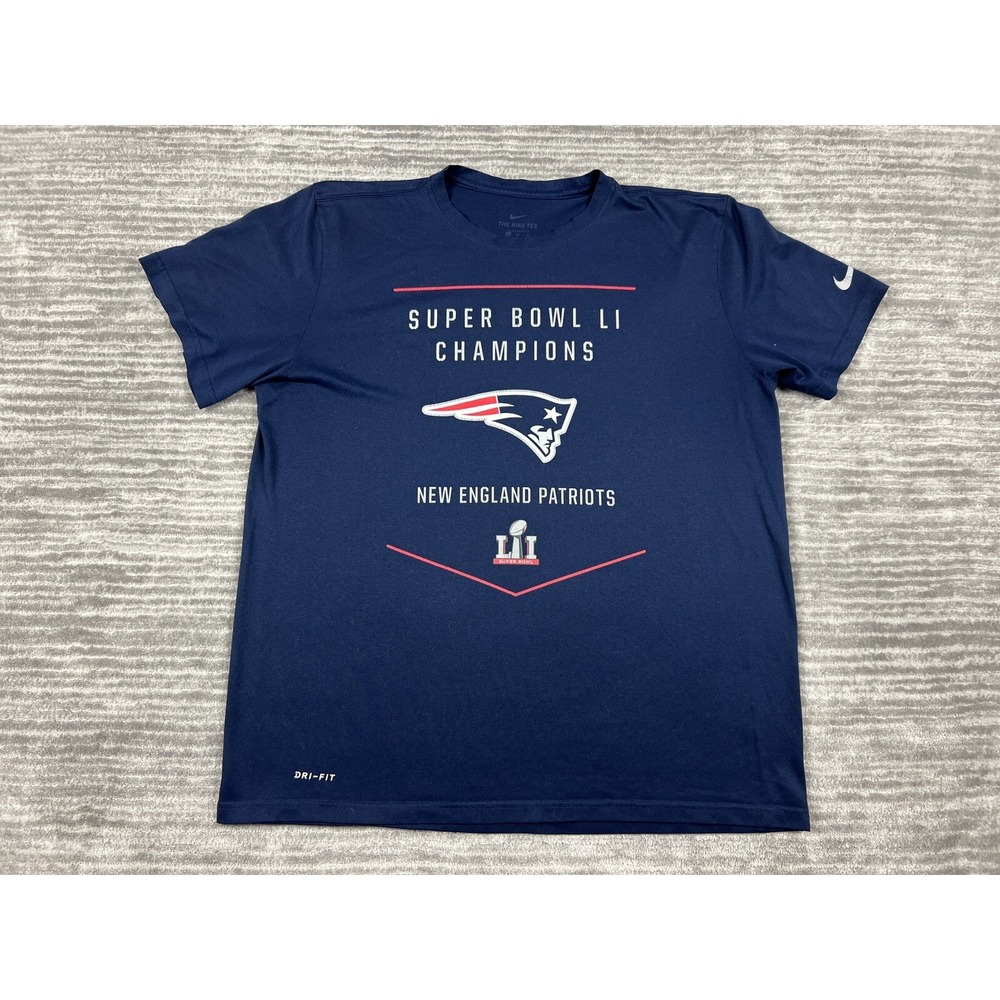 Nike T-Shirt Mens XL Blue Patriots Super Bowl LI Champions Dri-FIT Athletic Cut